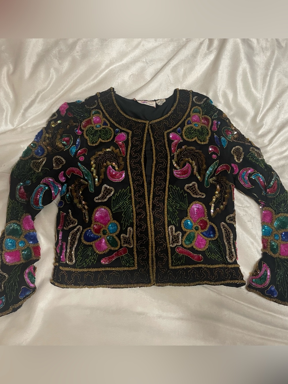 Vintage Laurence Kazar New York Silk Beaded Sequins Blazer Jacket